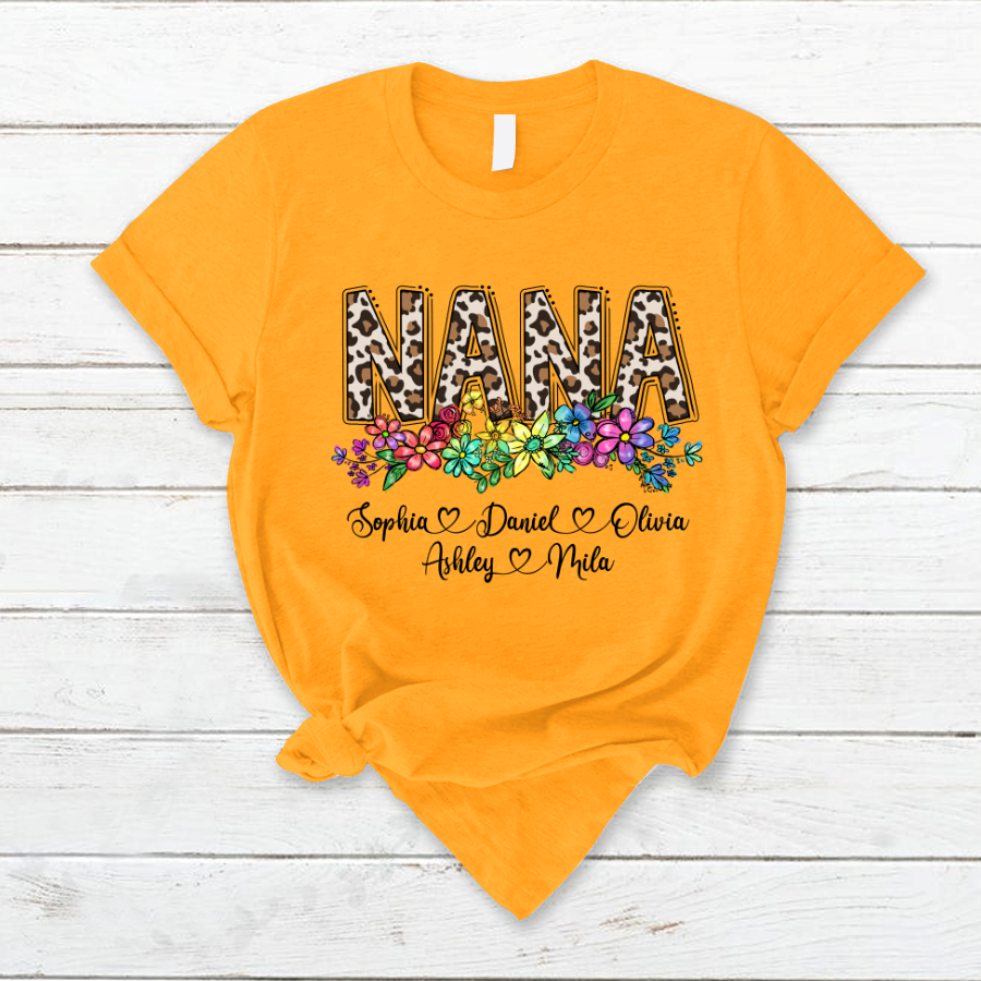 Lofaris Custom Leopard Rainbow Floral Nana And Kids T - Shirt
