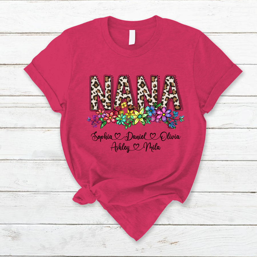 Lofaris Custom Leopard Rainbow Floral Nana And Kids T - Shirt