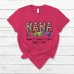 Lofaris Custom Leopard Rainbow Floral Nana And Kids T - Shirt