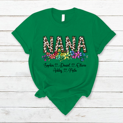 Lofaris Custom Leopard Rainbow Floral Nana And Kids T - Shirt