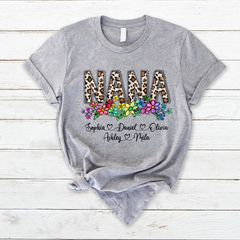Lofaris Custom Leopard Rainbow Floral Nana And Kids T - Shirt