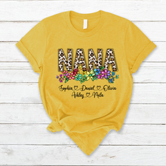 Lofaris Custom Leopard Rainbow Floral Nana And Kids T - Shirt
