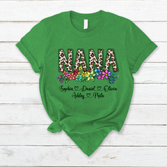 Lofaris Custom Leopard Rainbow Floral Nana And Kids T - Shirt