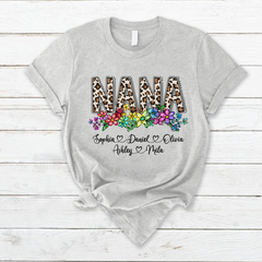 Lofaris Custom Leopard Rainbow Floral Nana And Kids T - Shirt