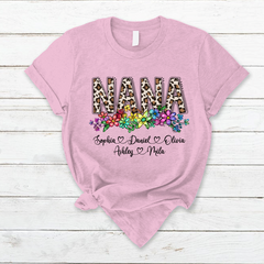 Lofaris Custom Leopard Rainbow Floral Nana And Kids T - Shirt