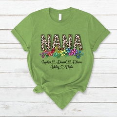 Lofaris Custom Leopard Rainbow Floral Nana And Kids T - Shirt