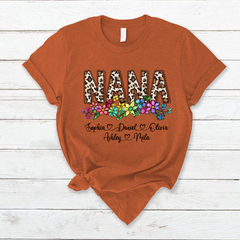 Lofaris Custom Leopard Rainbow Floral Nana And Kids T - Shirt