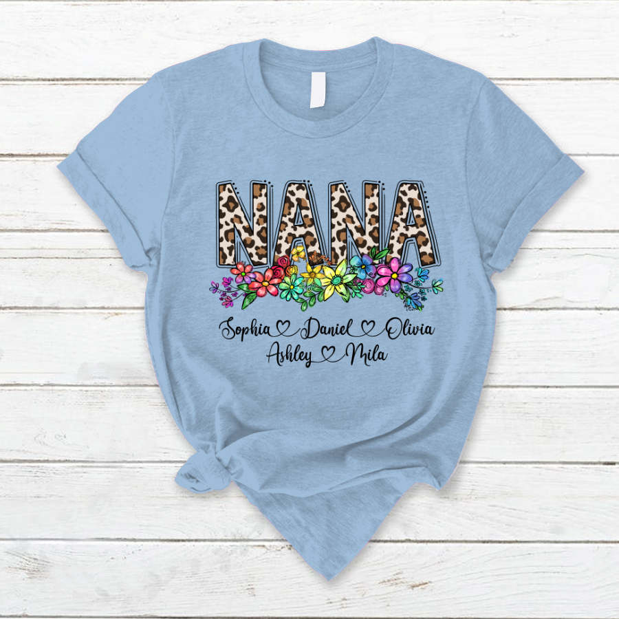 Lofaris Custom Leopard Rainbow Floral Nana And Kids T - Shirt