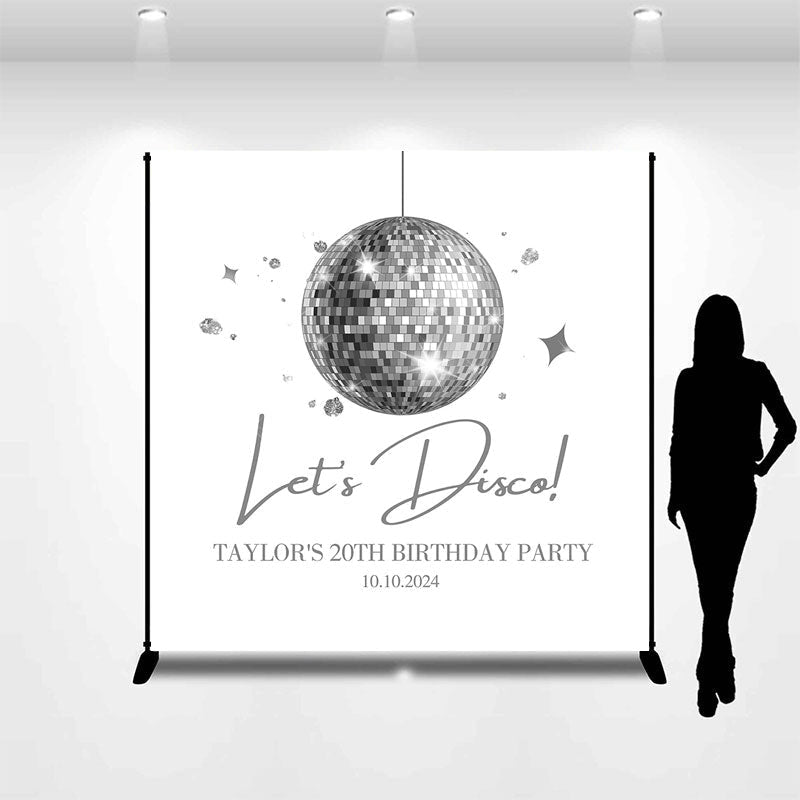Lofaris Custom Lets Disco Silver Ball 20th Birthday Backdrop