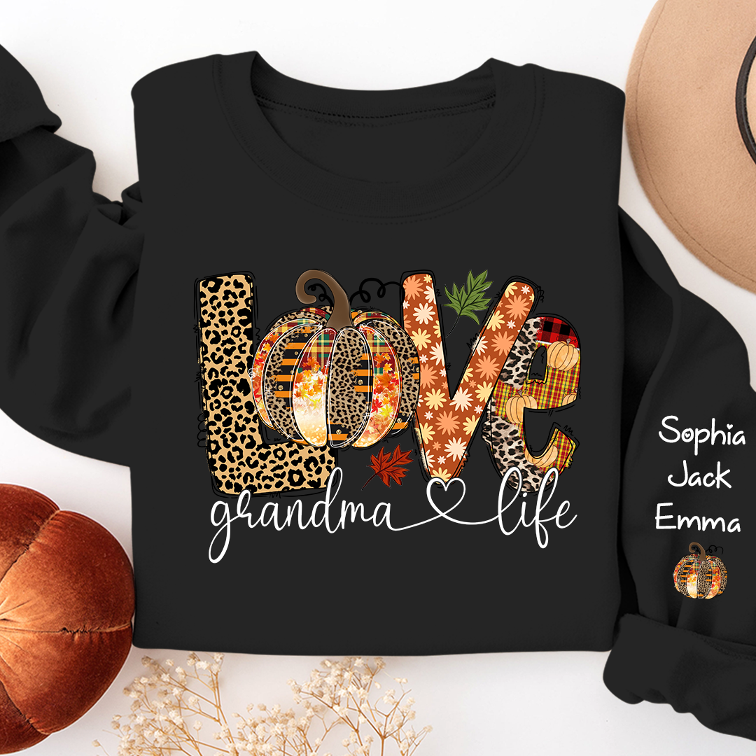 Lofaris Custom Love Grandmalife Pumpkin Grandkids Sweatshirt