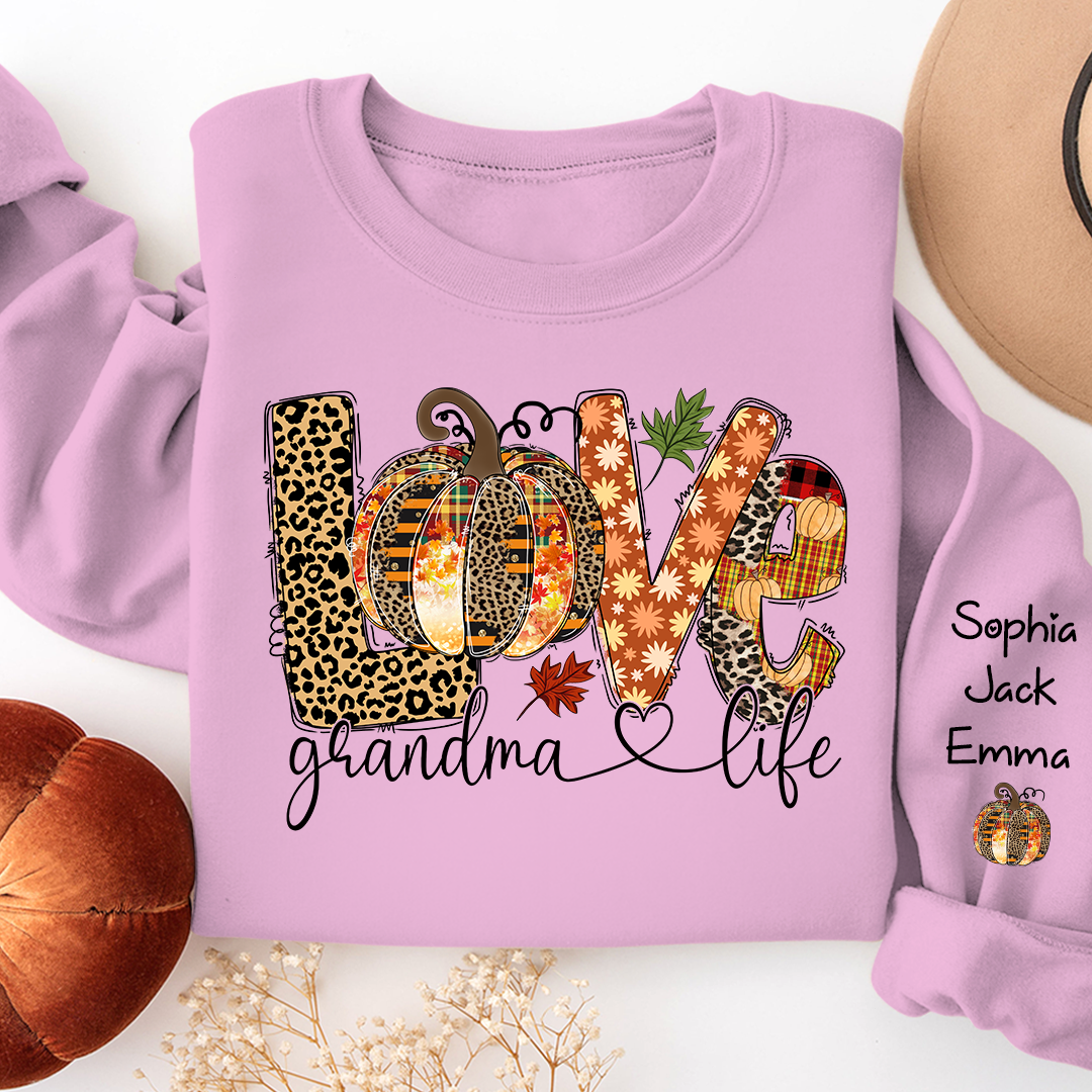Lofaris Custom Love Grandmalife Pumpkin Grandkids Sweatshirt