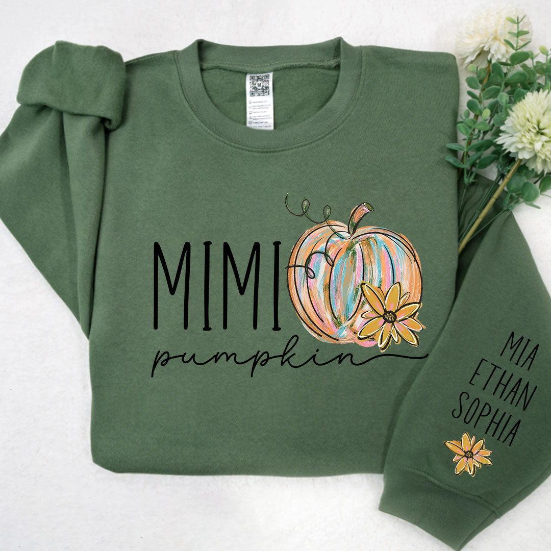 Lofaris Custom Mimi And Grandkids Pumpkin Name Sweatshirt