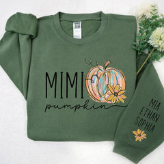 Lofaris Custom Mimi And Grandkids Pumpkin Name Sweatshirt