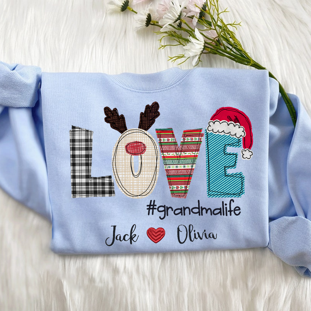 Lofaris Custom Mimi Applique Embroidery Grandkids Sweatshirt