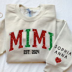 Lofaris Custom Mimi Glitter Embroidered Grandkids Sweatshirt