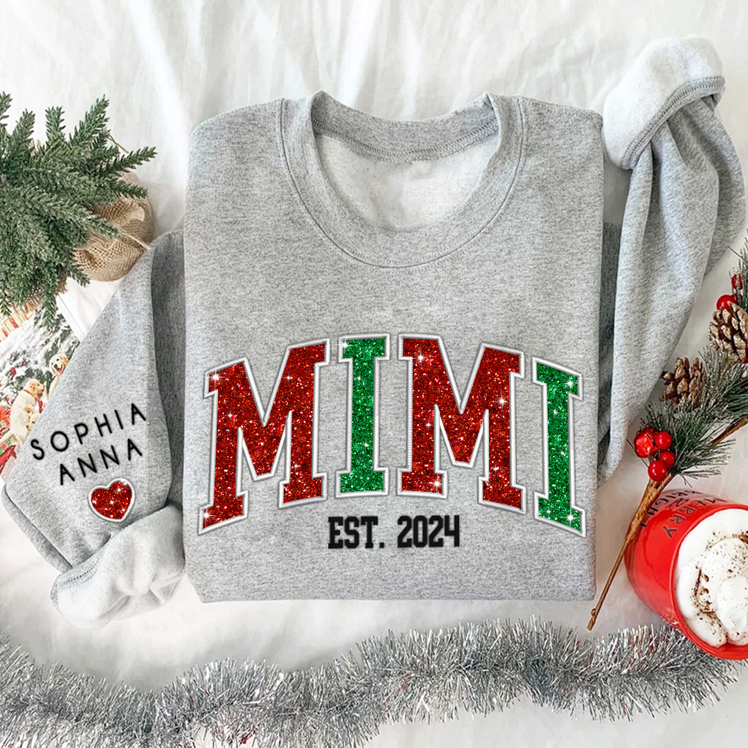Lofaris Custom Mimi Glitter Embroidered Grandkids Sweatshirt
