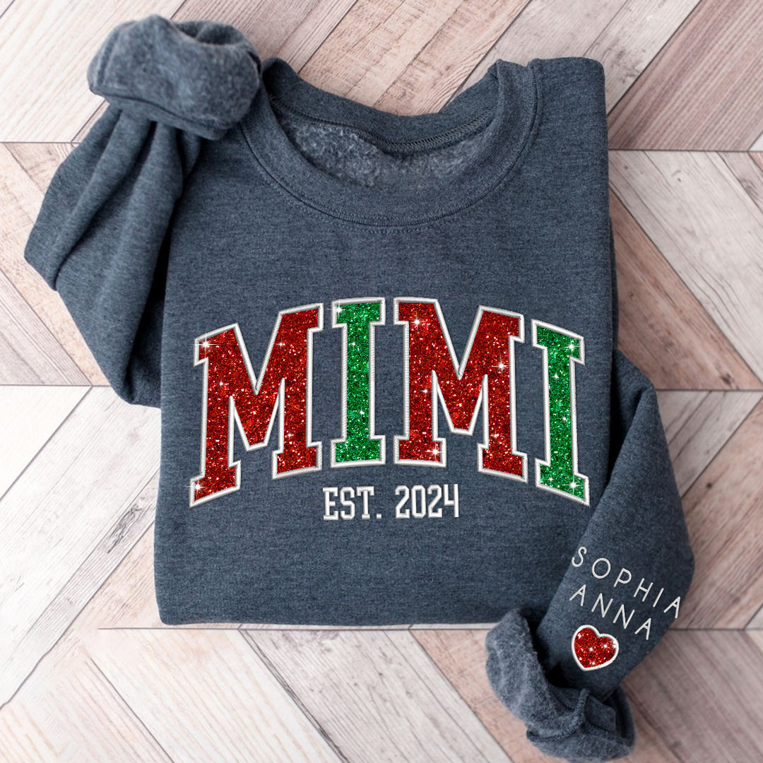 Lofaris Custom Mimi Glitter Embroidered Grandkids Sweatshirt