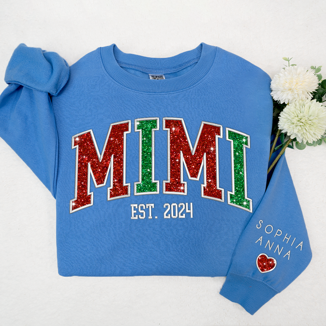 Lofaris Custom Mimi Glitter Embroidered Grandkids Sweatshirt
