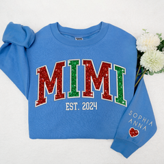 Lofaris Custom Mimi Glitter Embroidered Grandkids Sweatshirt