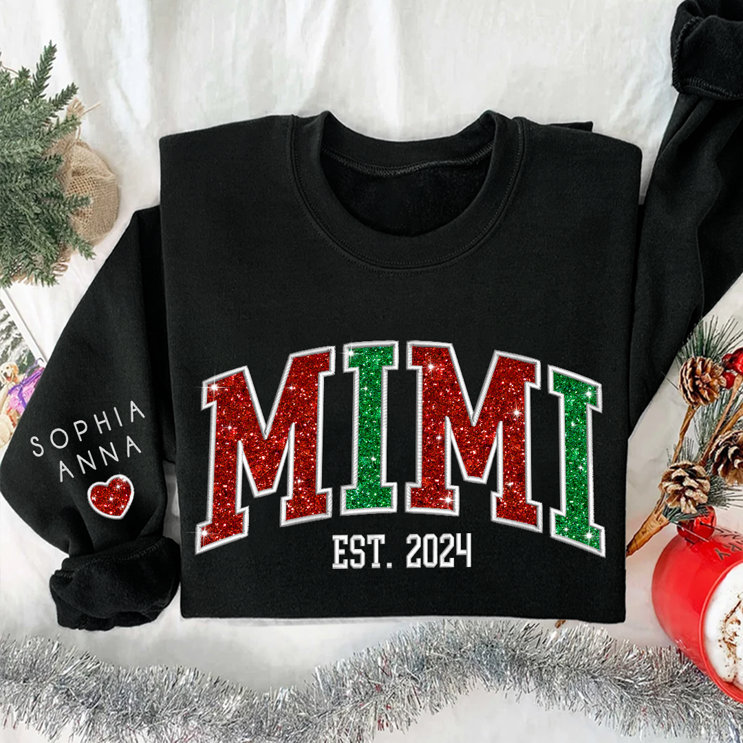 Lofaris Custom Mimi Glitter Embroidered Grandkids Sweatshirt