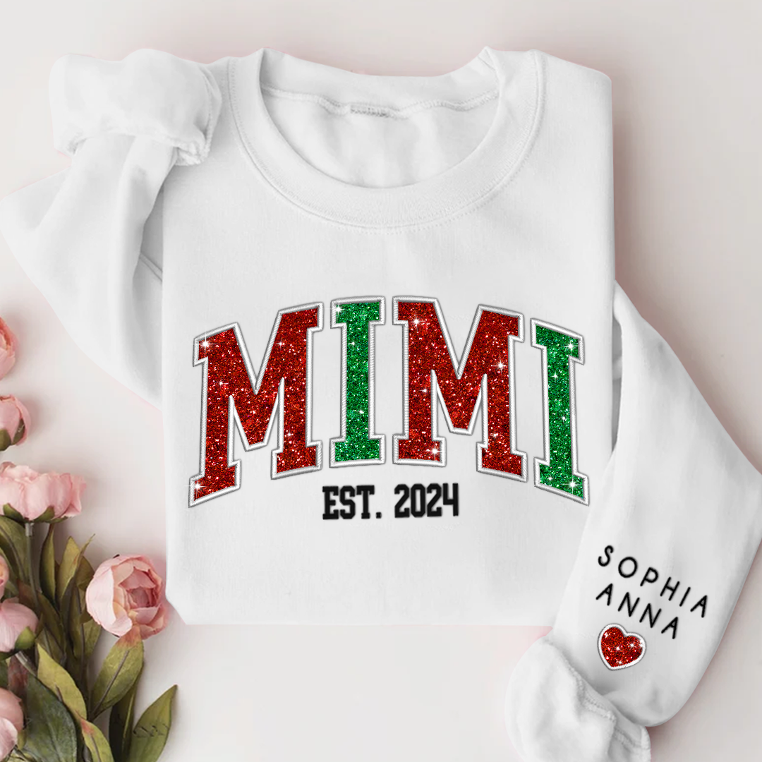 Lofaris Custom Mimi Glitter Embroidered Grandkids Sweatshirt