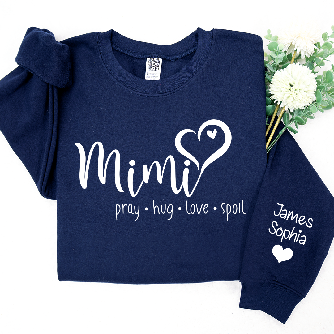 Lofaris Custom Mimi Heart And Grandkids Name Sweatshirt