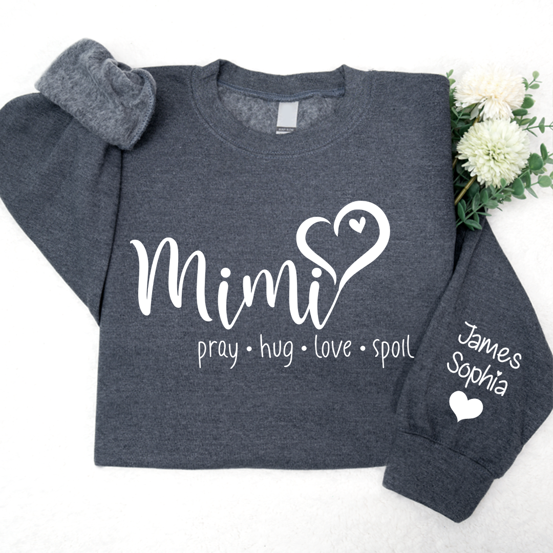 Lofaris Custom Mimi Heart And Grandkids Name Sweatshirt