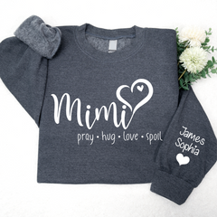 Lofaris Custom Mimi Heart And Grandkids Name Sweatshirt