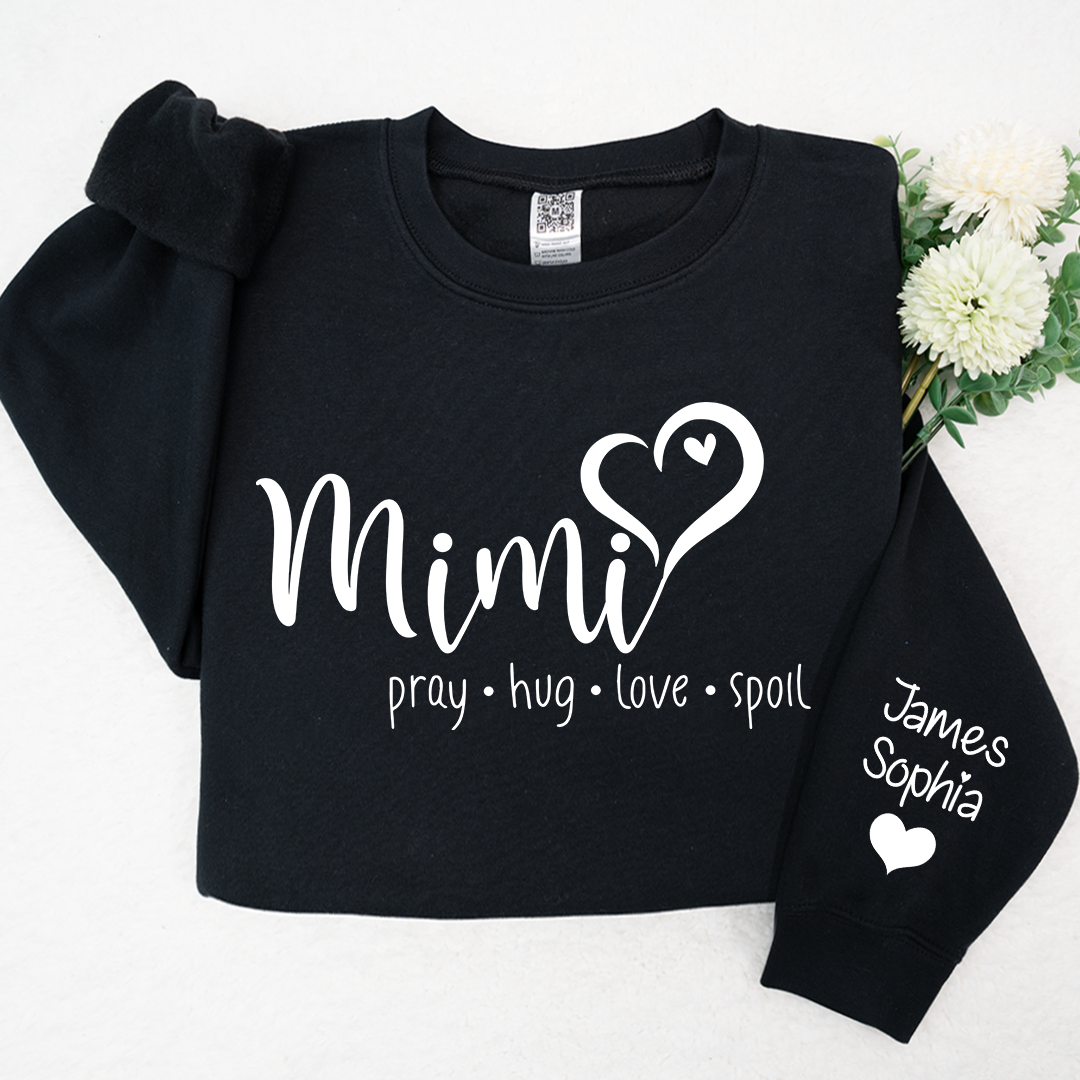 Lofaris Custom Mimi Heart And Grandkids Name Sweatshirt
