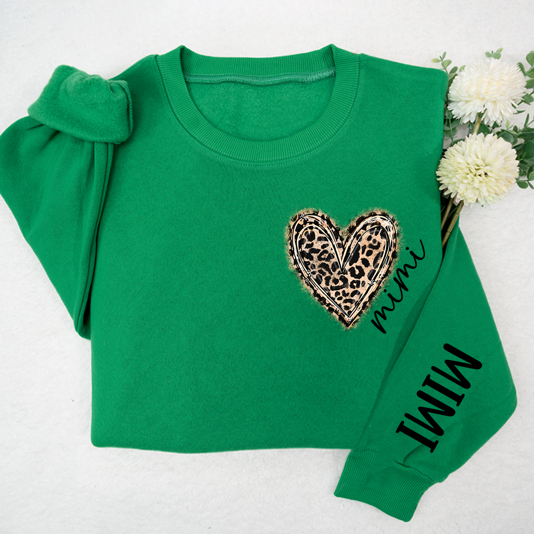 Lofaris Custom Mimi Heart Leopard With Grandkids Sweatshirt