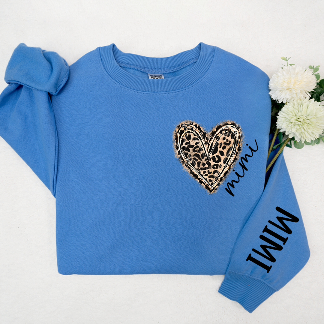 Lofaris Custom Mimi Heart Leopard With Grandkids Sweatshirt