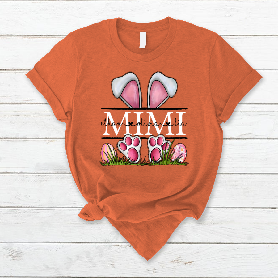 Custom Mimi Kids Bunny Pink Eggs Easter Day T-Shirt - Lofaris