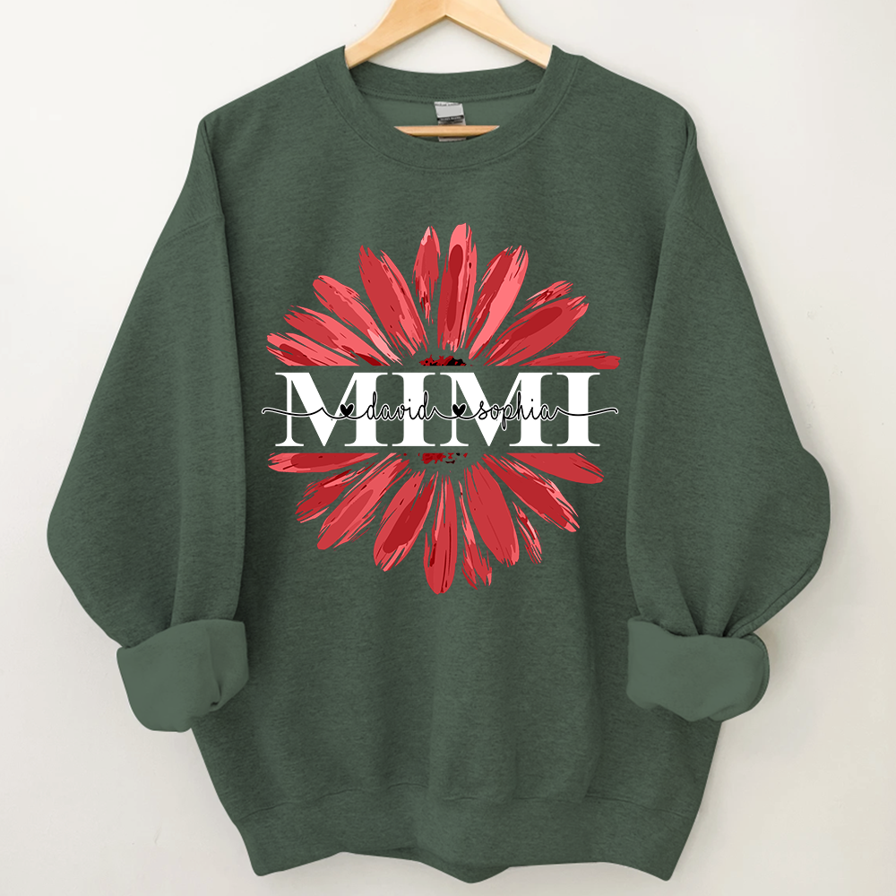 Lofaris Custom Mimi Red Daisy Flower Grandkids Sweatshirt