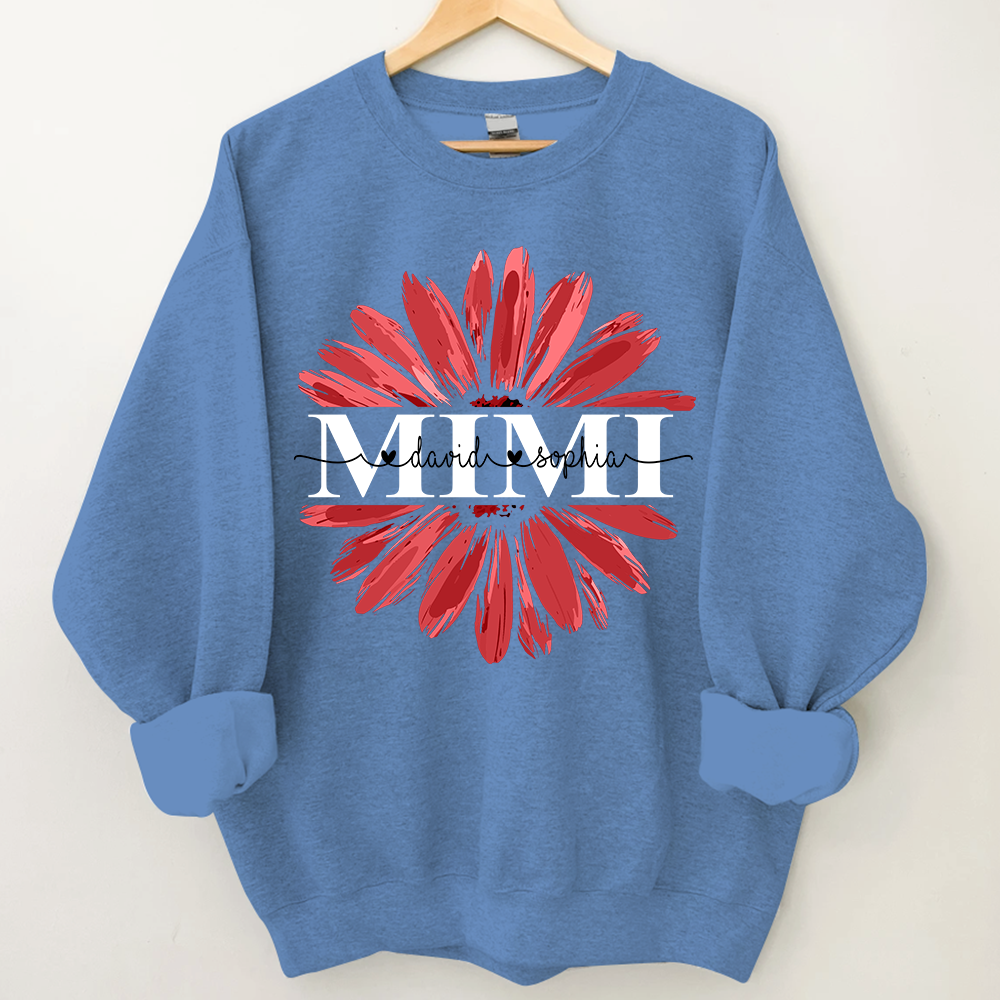 Lofaris Custom Mimi Red Daisy Flower Grandkids Sweatshirt