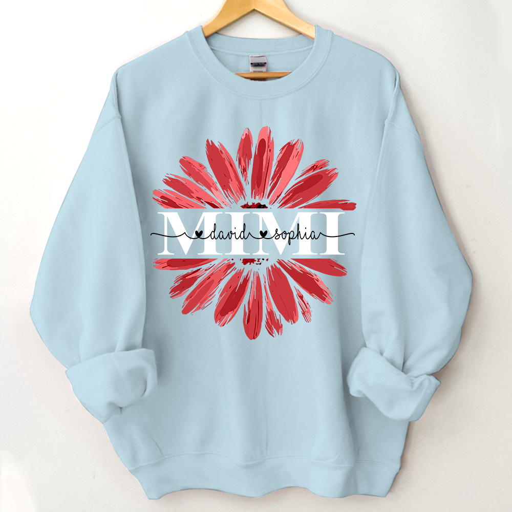 Lofaris Custom Mimi Red Daisy Flower Grandkids Sweatshirt