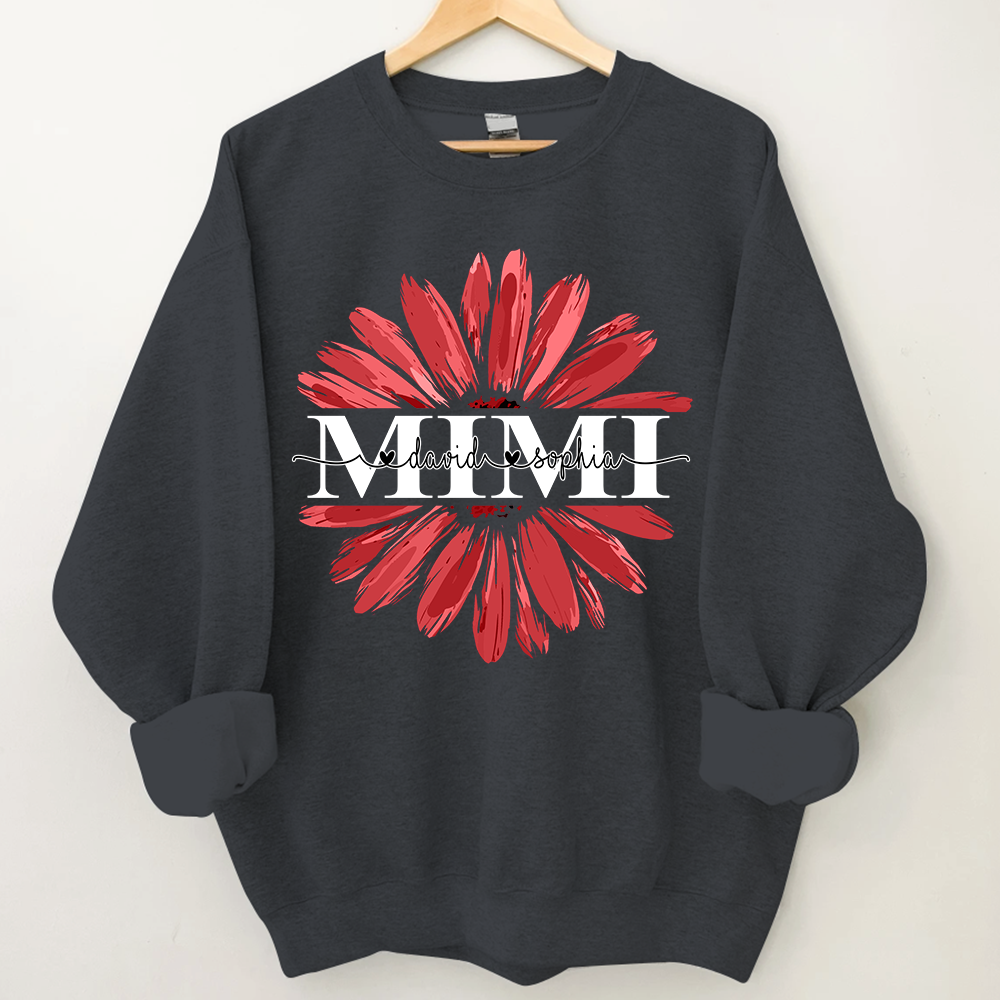 Lofaris Custom Mimi Red Daisy Flower Grandkids Sweatshirt