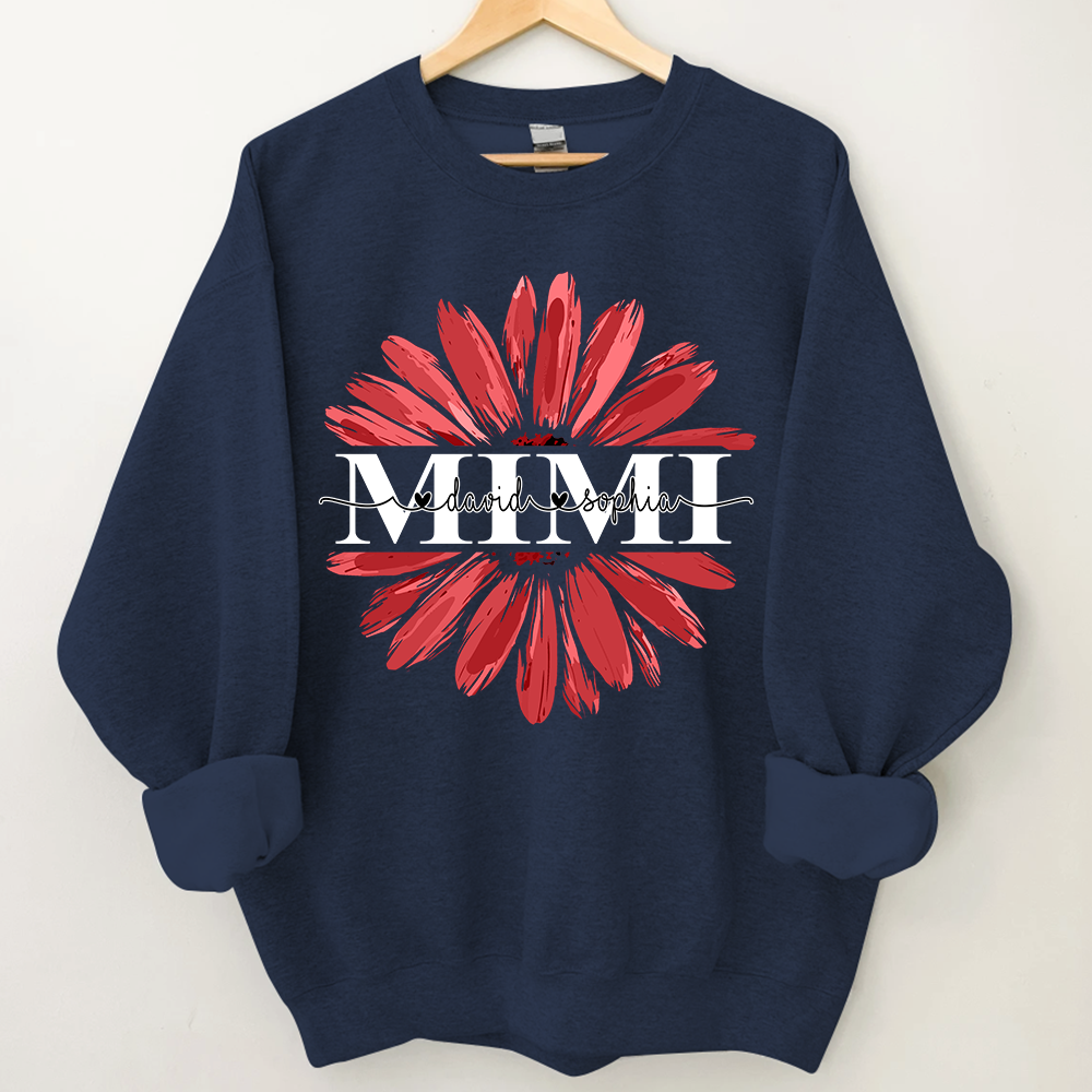 Lofaris Custom Mimi Red Daisy Flower Grandkids Sweatshirt