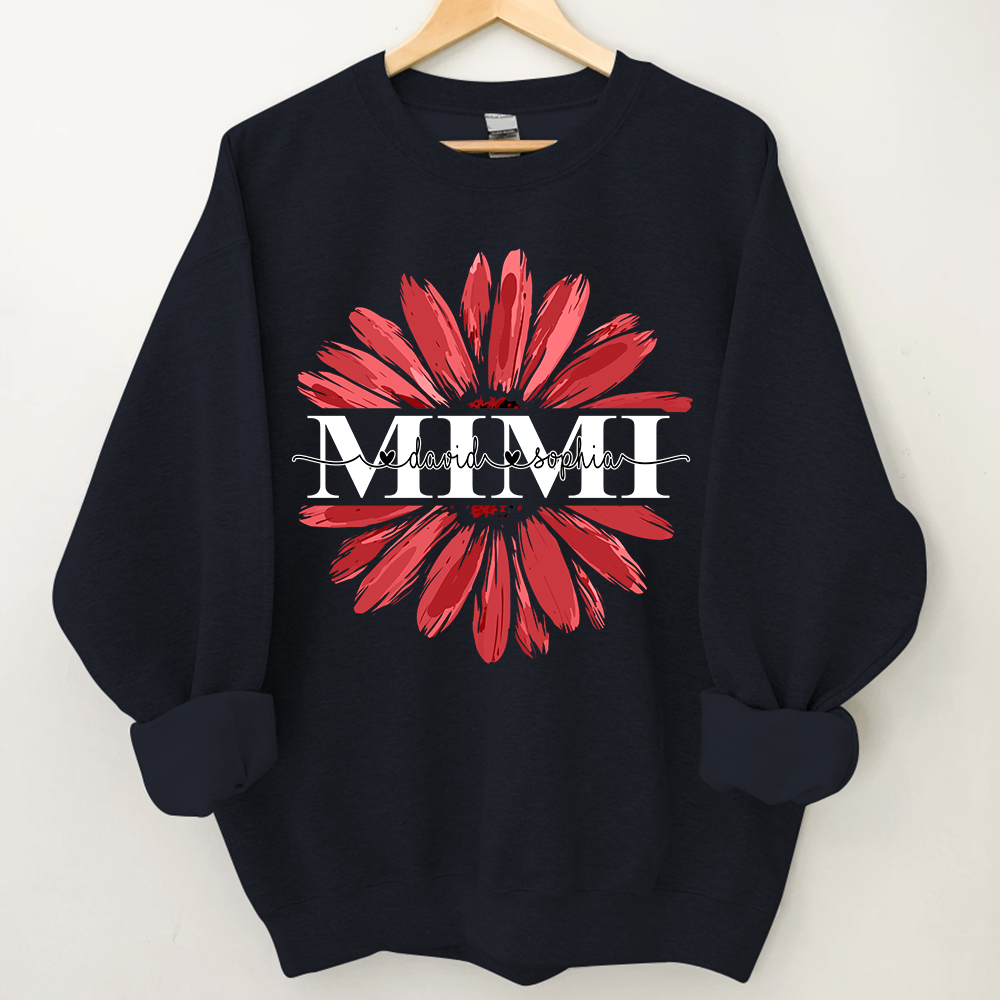 Lofaris Custom Mimi Red Daisy Flower Grandkids Sweatshirt