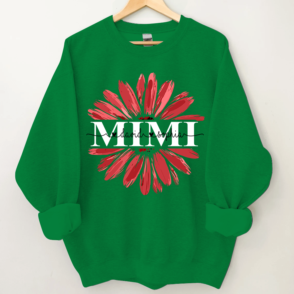 Lofaris Custom Mimi Red Daisy Flower Grandkids Sweatshirt