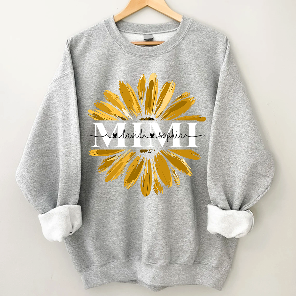 Lofaris Custom Mimi Yellow Daisy Flower Grandkid Sweatshirt