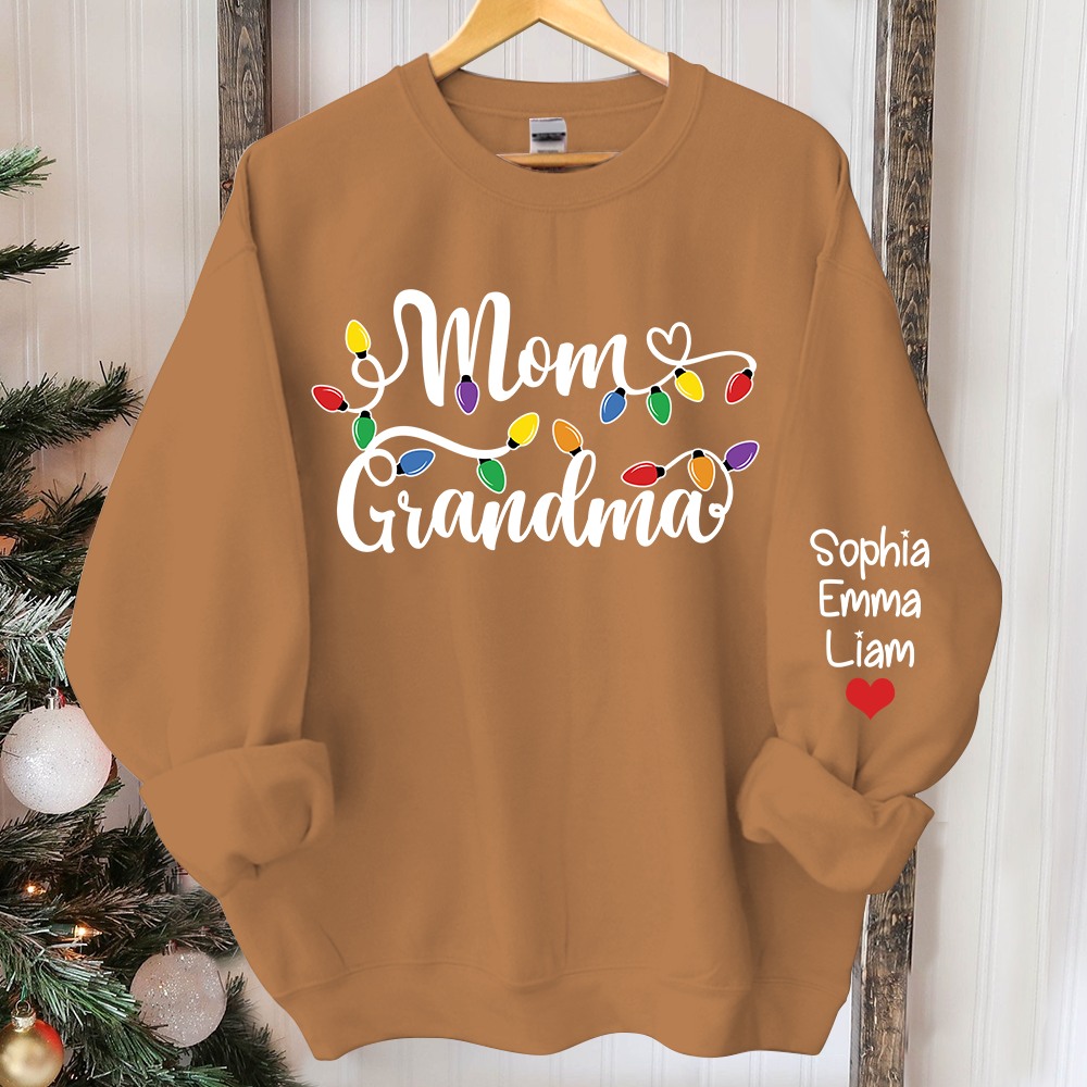 Lofaris Custom Mom Grandma Light Christmas Kids Sweatshirt
