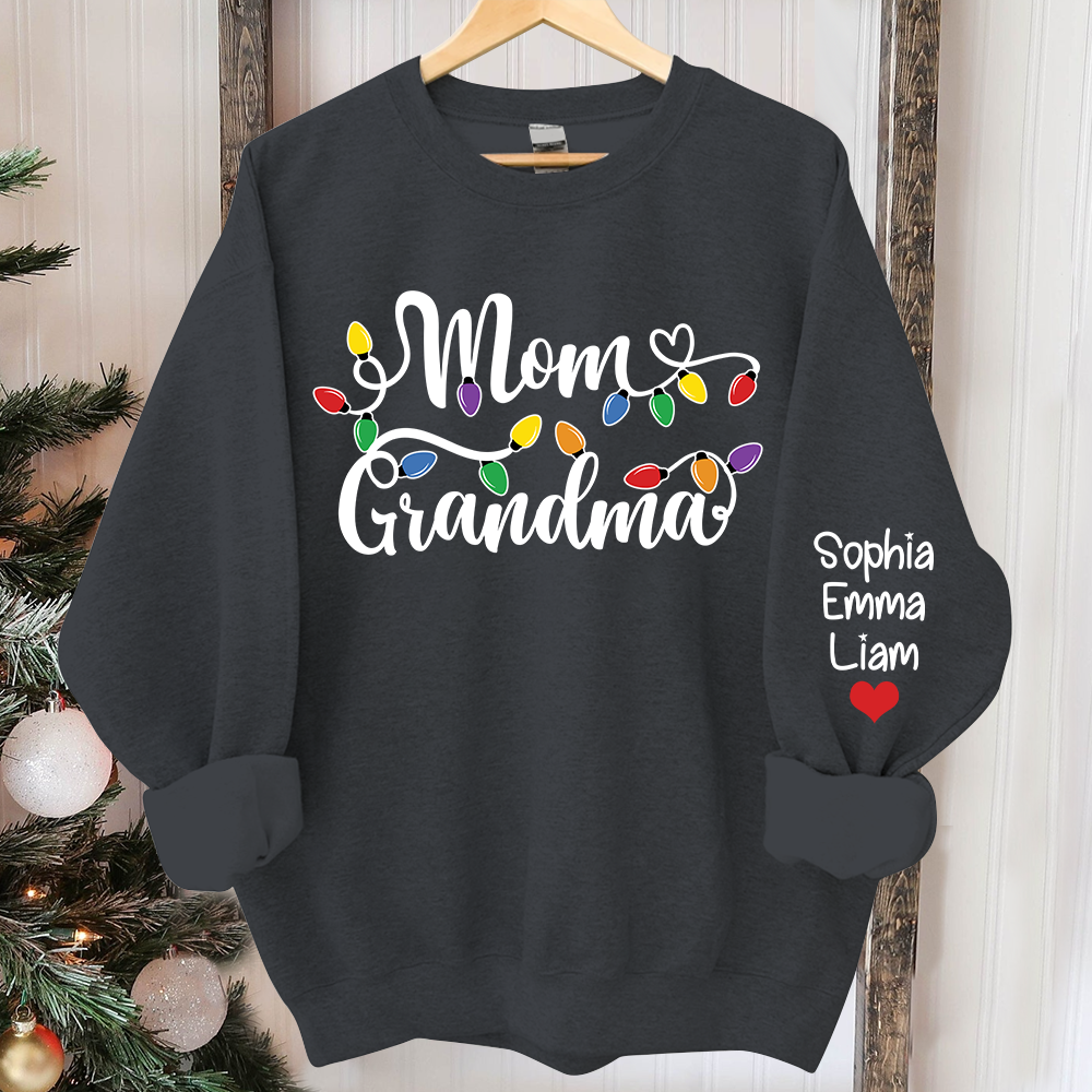 Lofaris Custom Mom Grandma Light Christmas Kids Sweatshirt