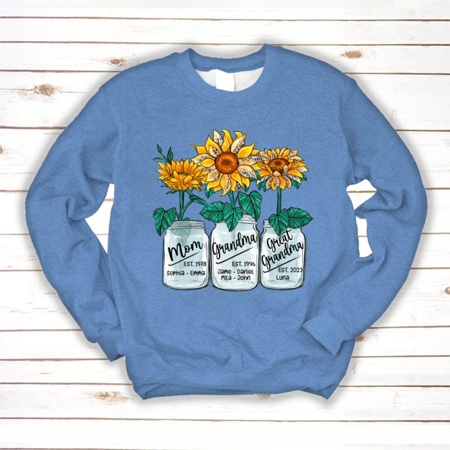 Lofaris Custom Mom Grandma Sunflowers Glass Jar Sweatshirt