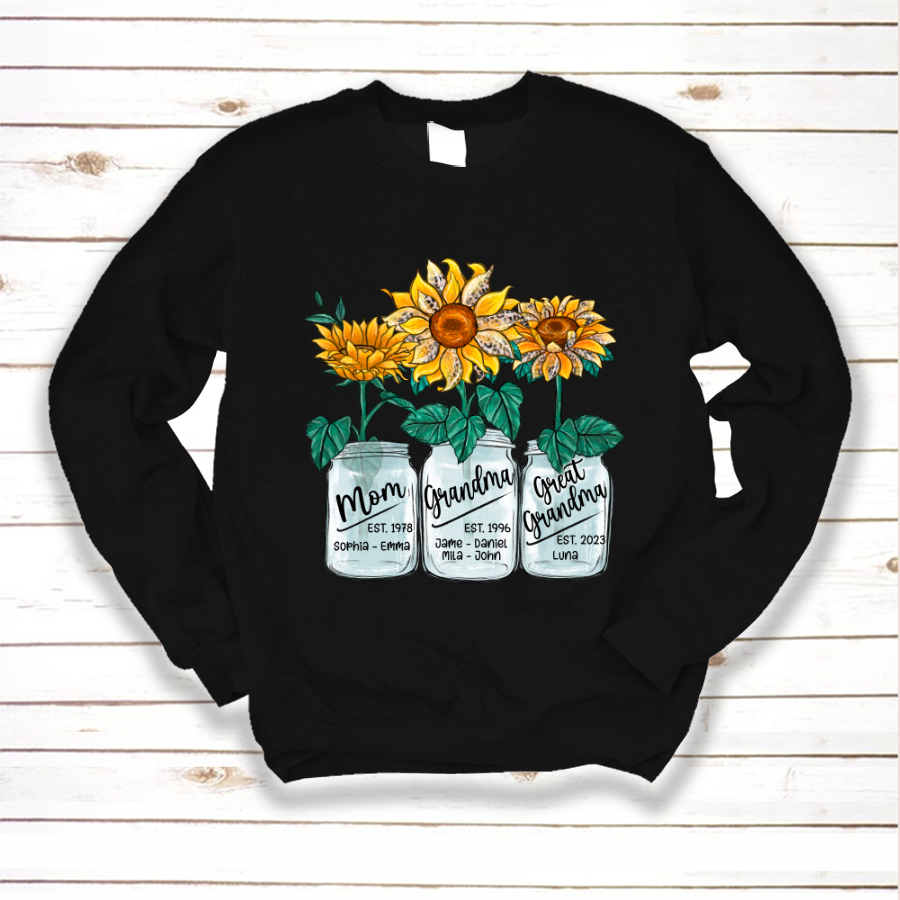 Lofaris Custom Mom Grandma Sunflowers Glass Jar Sweatshirt