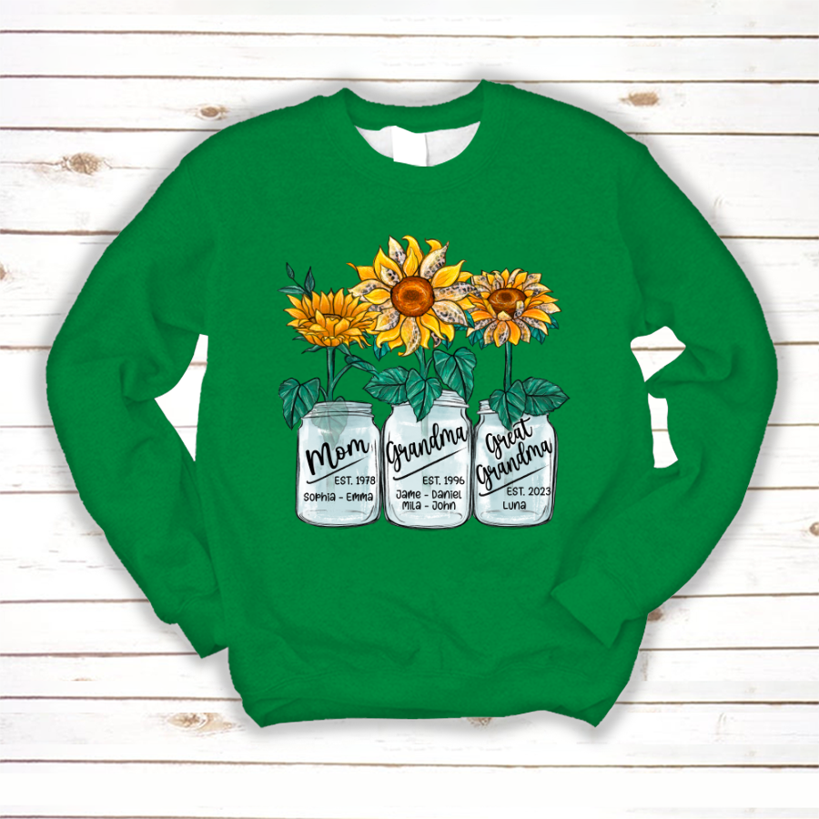 Lofaris Custom Mom Grandma Sunflowers Glass Jar Sweatshirt