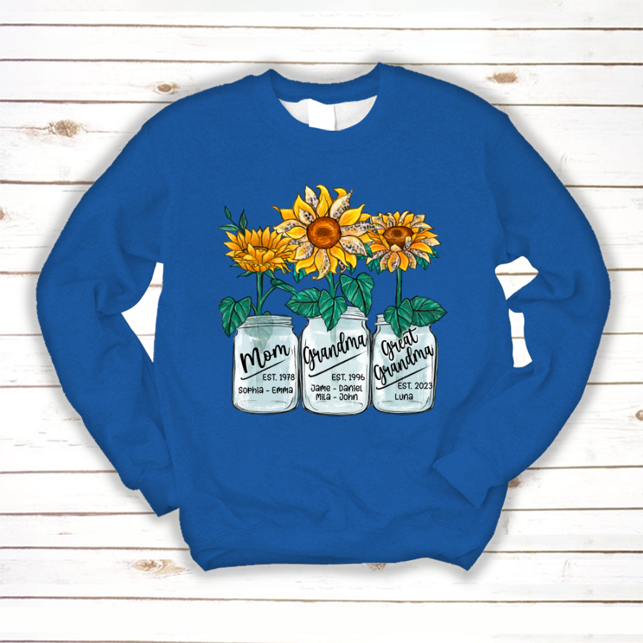 Lofaris Custom Mom Grandma Sunflowers Glass Jar Sweatshirt