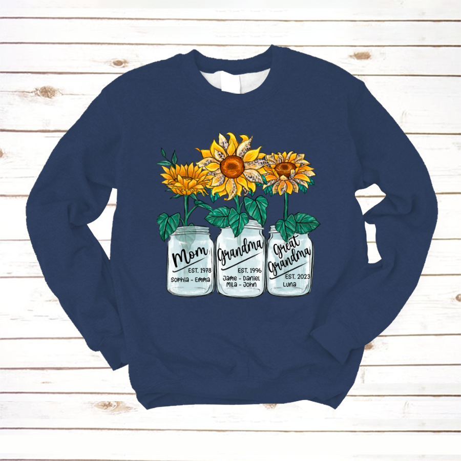 Lofaris Custom Mom Grandma Sunflowers Glass Jar Sweatshirt