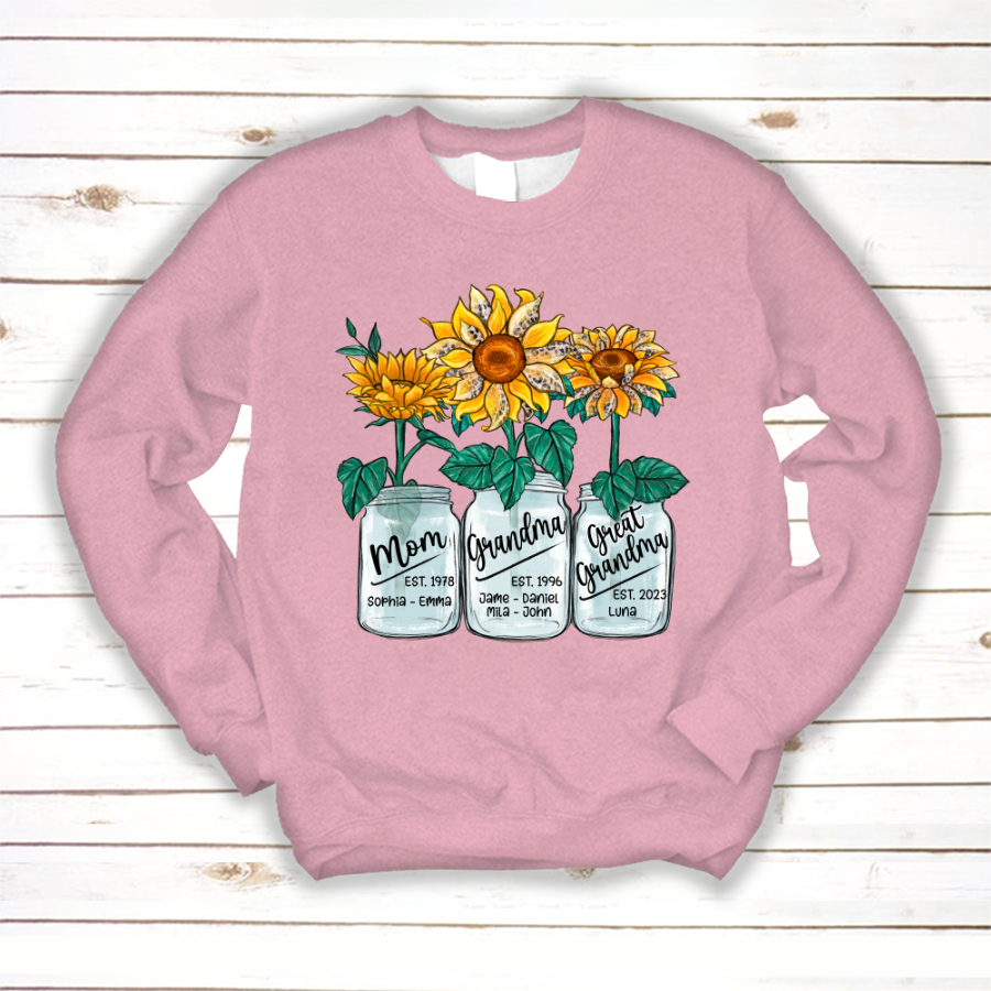 Lofaris Custom Mom Grandma Sunflowers Glass Jar Sweatshirt