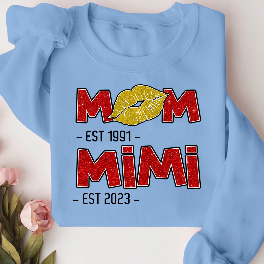 Lofaris Custom Mom Mimi Est Lip Print Glitter Sweatshirt