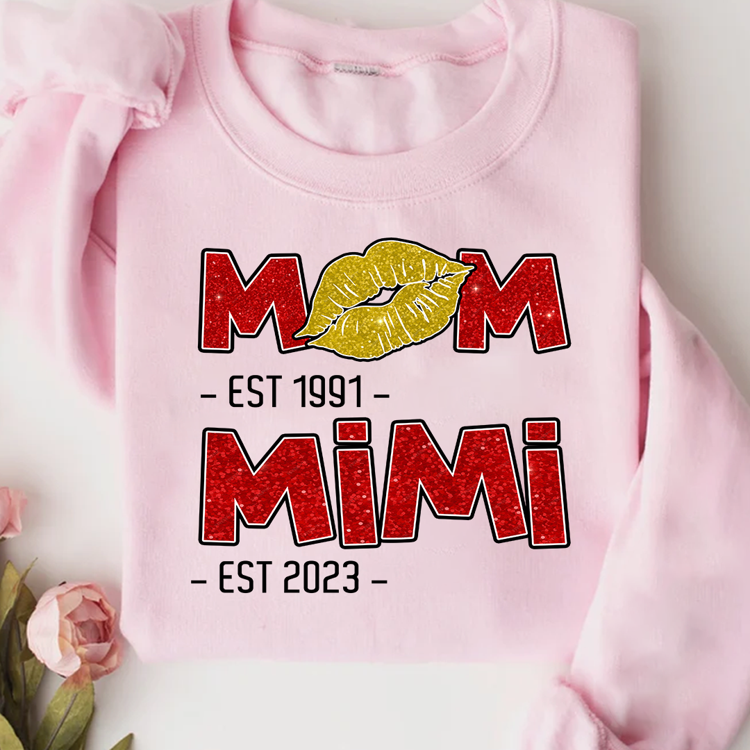Lofaris Custom Mom Mimi Est Lip Print Glitter Sweatshirt